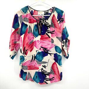 Yumi Kim 100% Silk Floral Multicolor Blouse with Tie Up Sleeves Women's XS